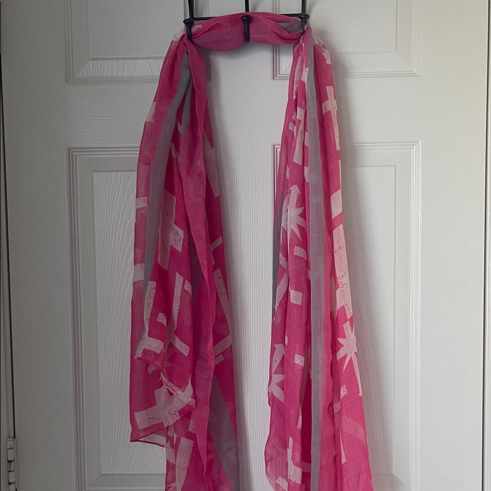 Pink Sheer Scarf with White Patterns